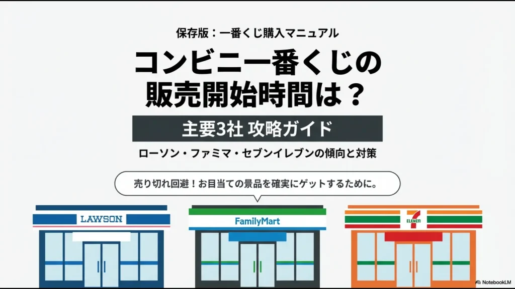 コンビニ一番くじ（ローソン・ファミマ・セブン）の販売開始時間を解説するガイド資料の表紙画像