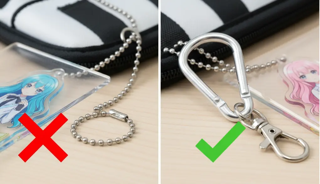 ボールチェーンは危険？カラビナで対策