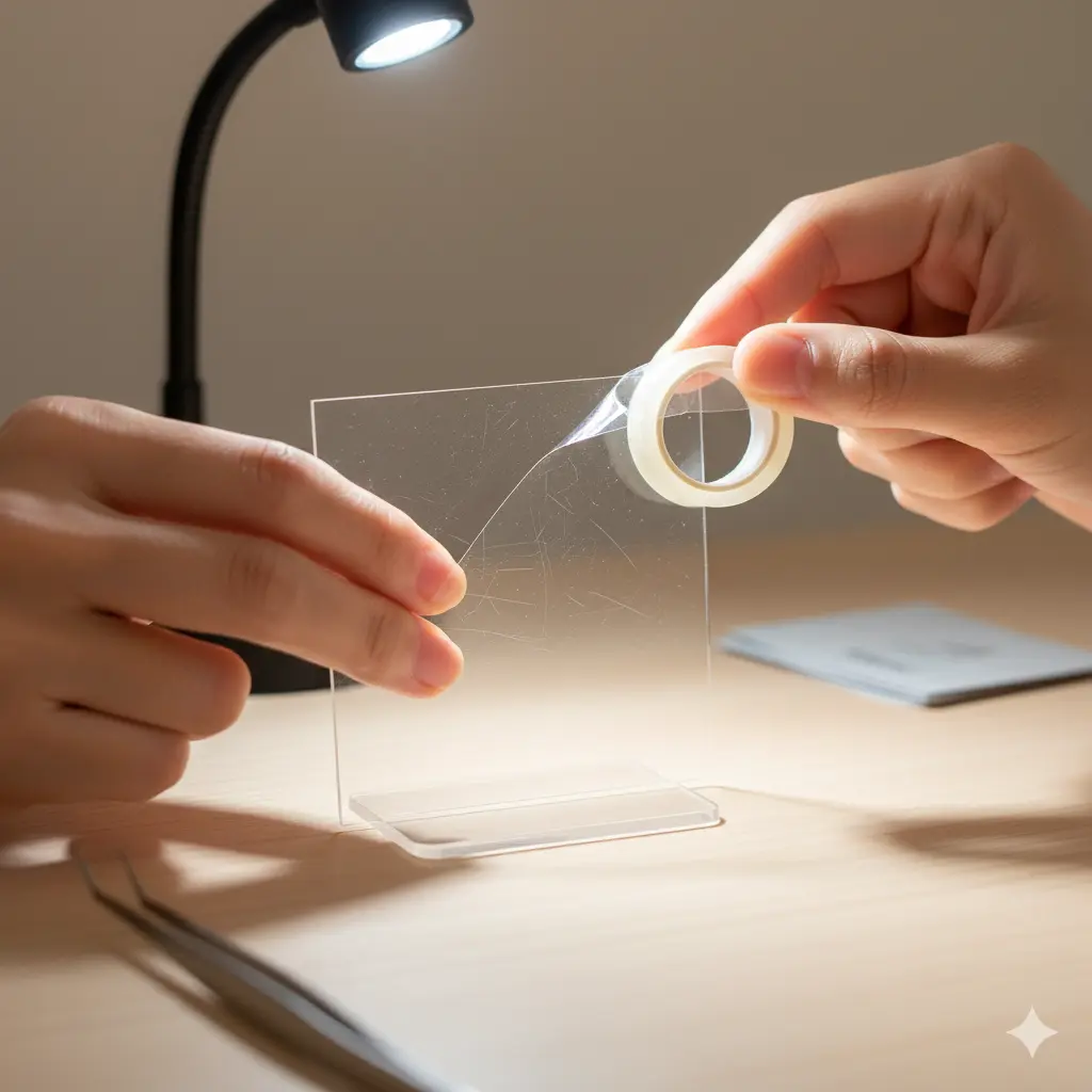 本体か保護フィルムの傷か見分ける技