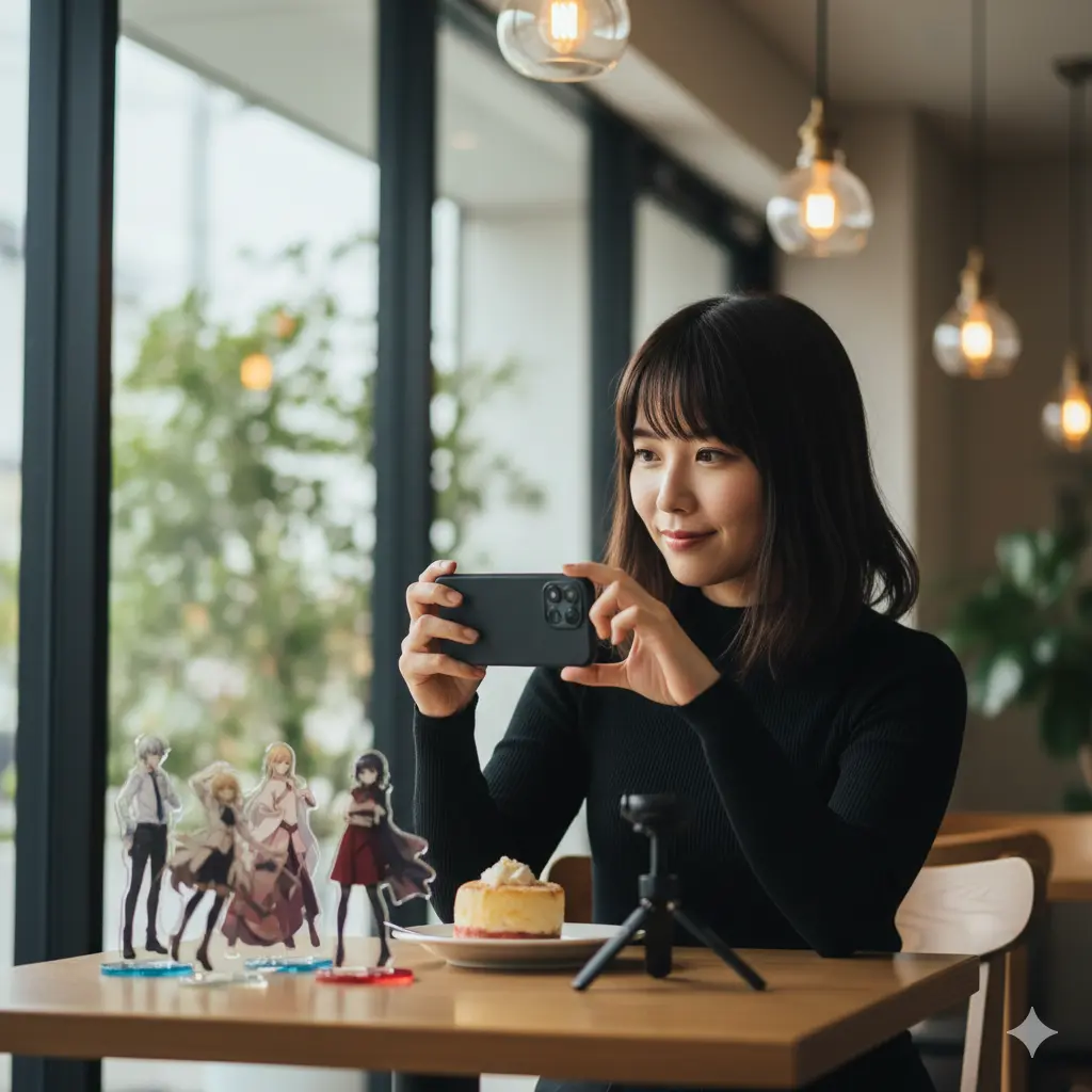 撮影者が黒い服を着て映り込みを消す