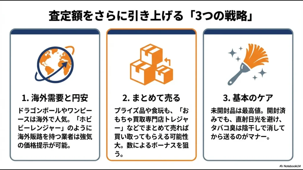 海外需要の活用、まとめ売り、基本のケアなどフィギュアの査定額を上げるための具体的な3つの戦略