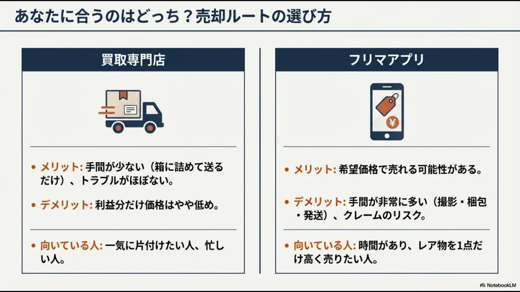 買取専門店とフリマアプリのメリット・デメリット、向いている人の比較まとめ