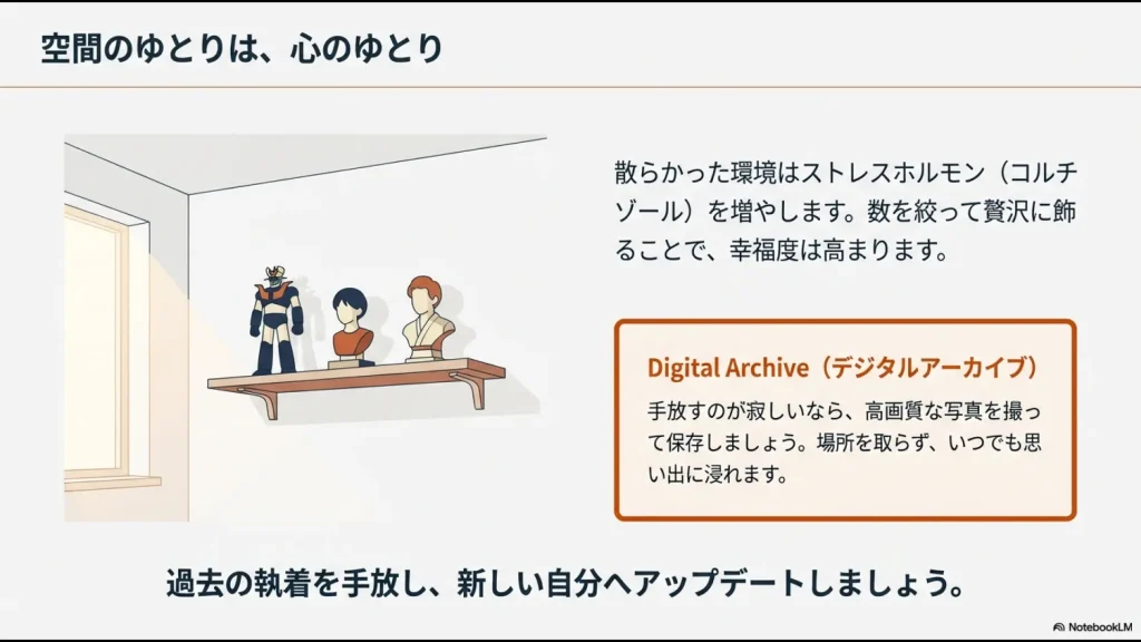 フィギュアを整理して幸福度を高め、手放す際はデジタルアーカイブ化する提案
