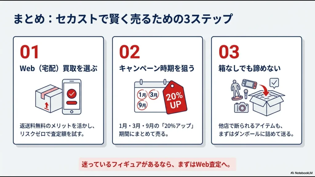 Web買取の選択、キャンペーン時期の狙い撃ち、箱なしでも諦めないというセカスト売却の重要ポイントまとめ
