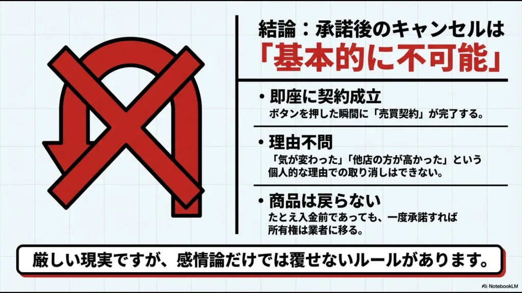 結論：フィギュア買取承諾後のキャンセルが基本的に不可能な理由