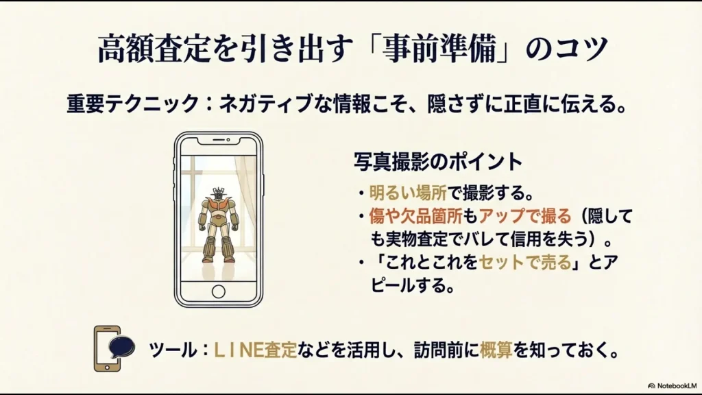 LINE査定で高額査定を引き出すための写真撮影方法（明るい場所、欠品箇所のアップなど）のコツ