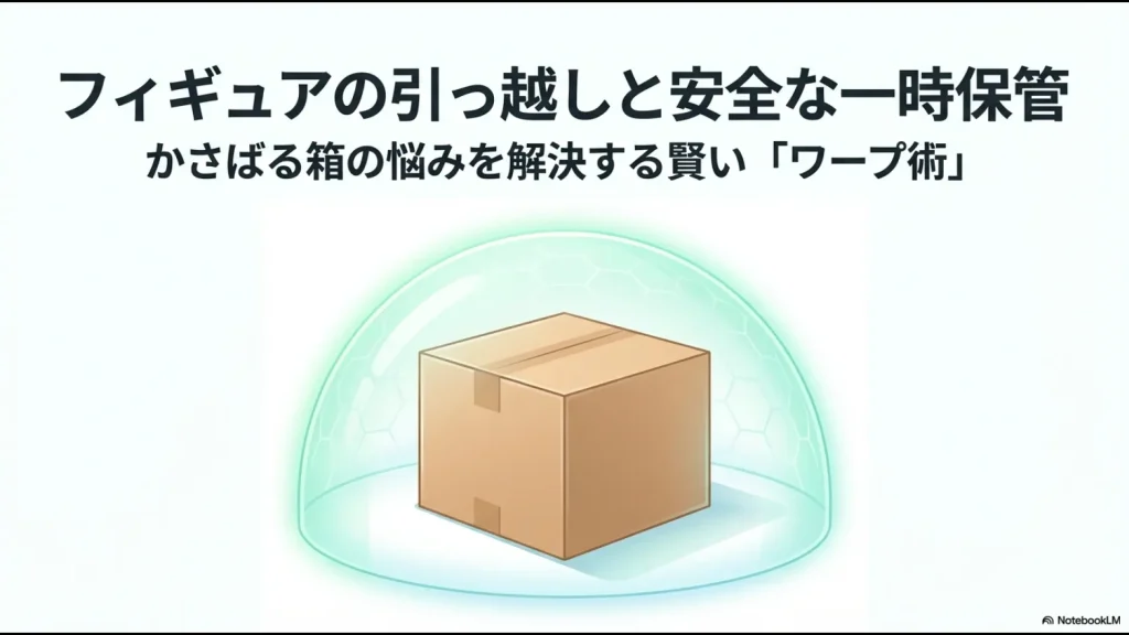 フィギュアの引っ越しと安全な一時保管、かさばる箱の悩みを解決する賢いワープ術のタイトルスライド