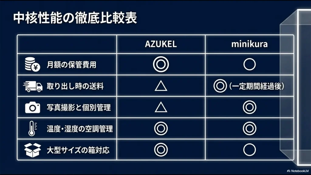 フィギュアの劣化(可塑剤の気化やカビ)を防ぐために必要な温度25度以下、湿度65%以下の環境基準を説明したデータスライド。