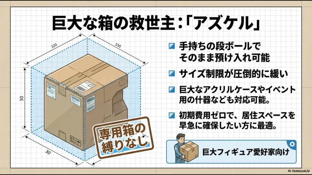 巨大なフィギュア箱もそのまま預けられるアズケルの特徴紹介